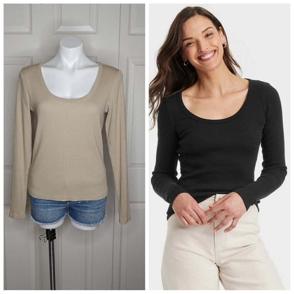 Universal Thread scoop neck ribbed long sleeve t-shirt sz L